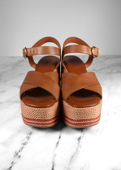Chloé Tan Leather Lilli Rope Wedge Platform Sandals