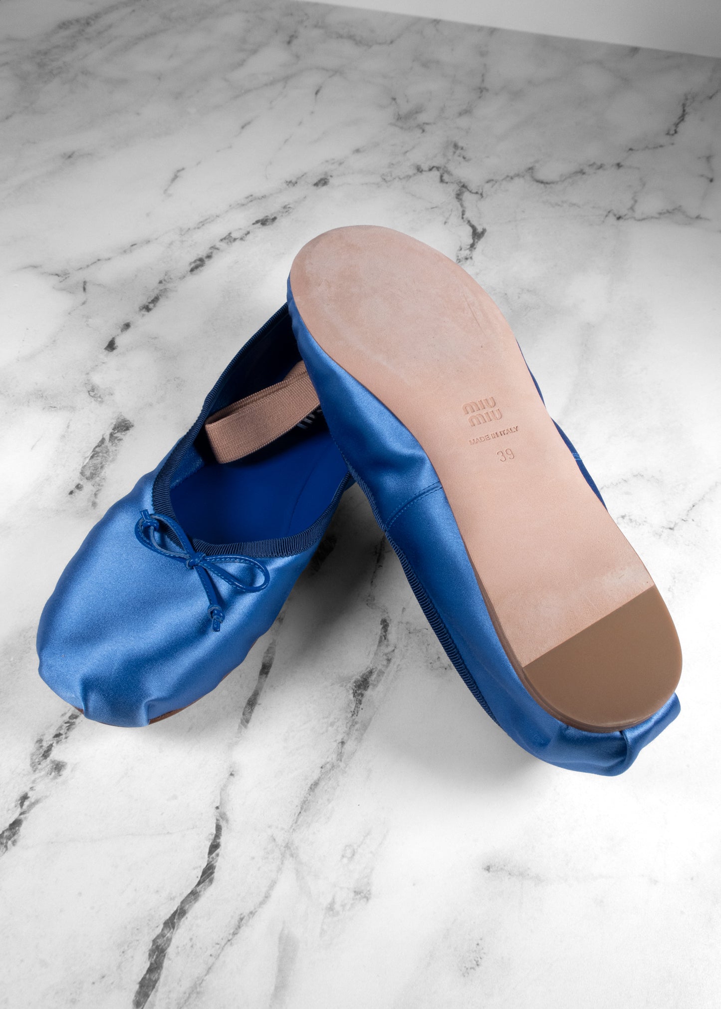 Miu Miu Astral Blue Satin Ballet Flats