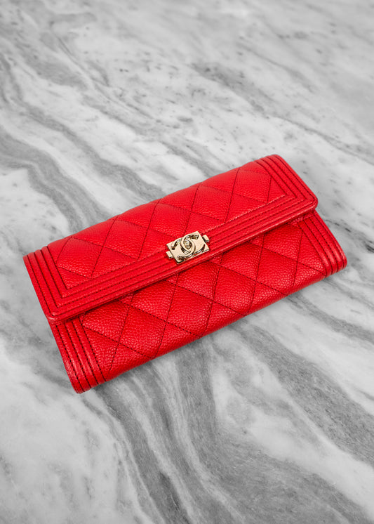 Chanel Caviar Quilted Boy Flap Wallet Red