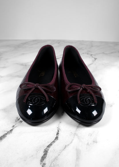 Chanel Burgundy Croc-Embossed Patent Leather Ballerina Flats