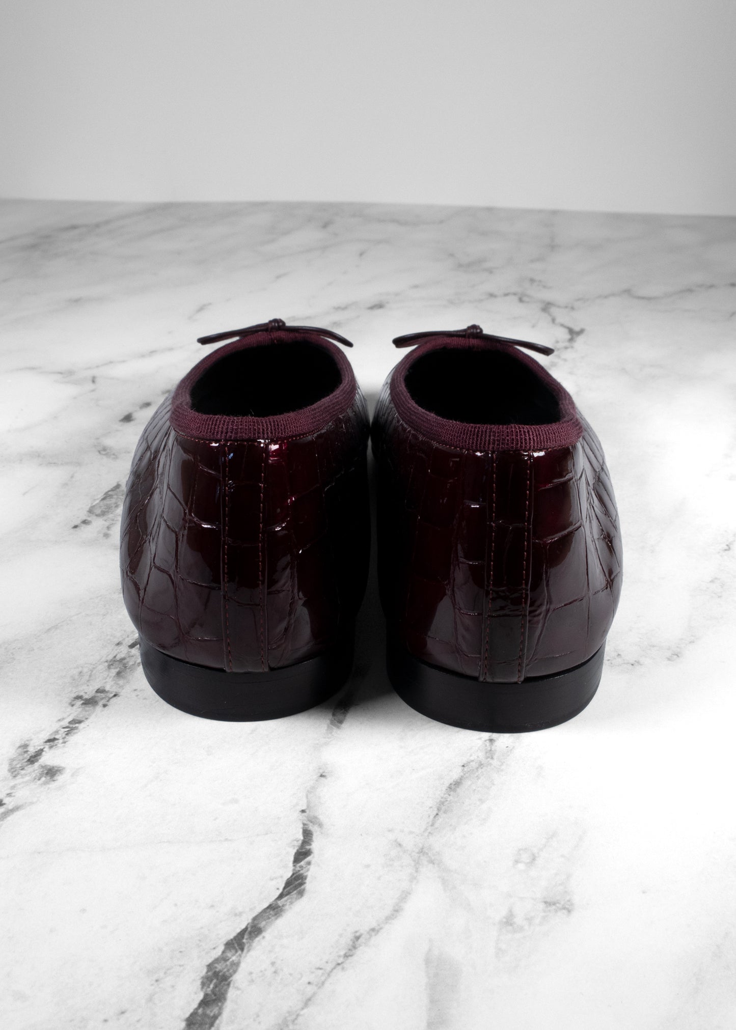 Chanel Burgundy Croc-Embossed Patent Leather Ballerina Flats