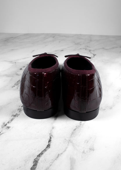 Chanel Burgundy Croc-Embossed Patent Leather Ballerina Flats