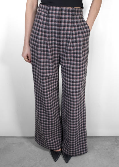 Chanel High Waisted Plaid Wide Leg Pants