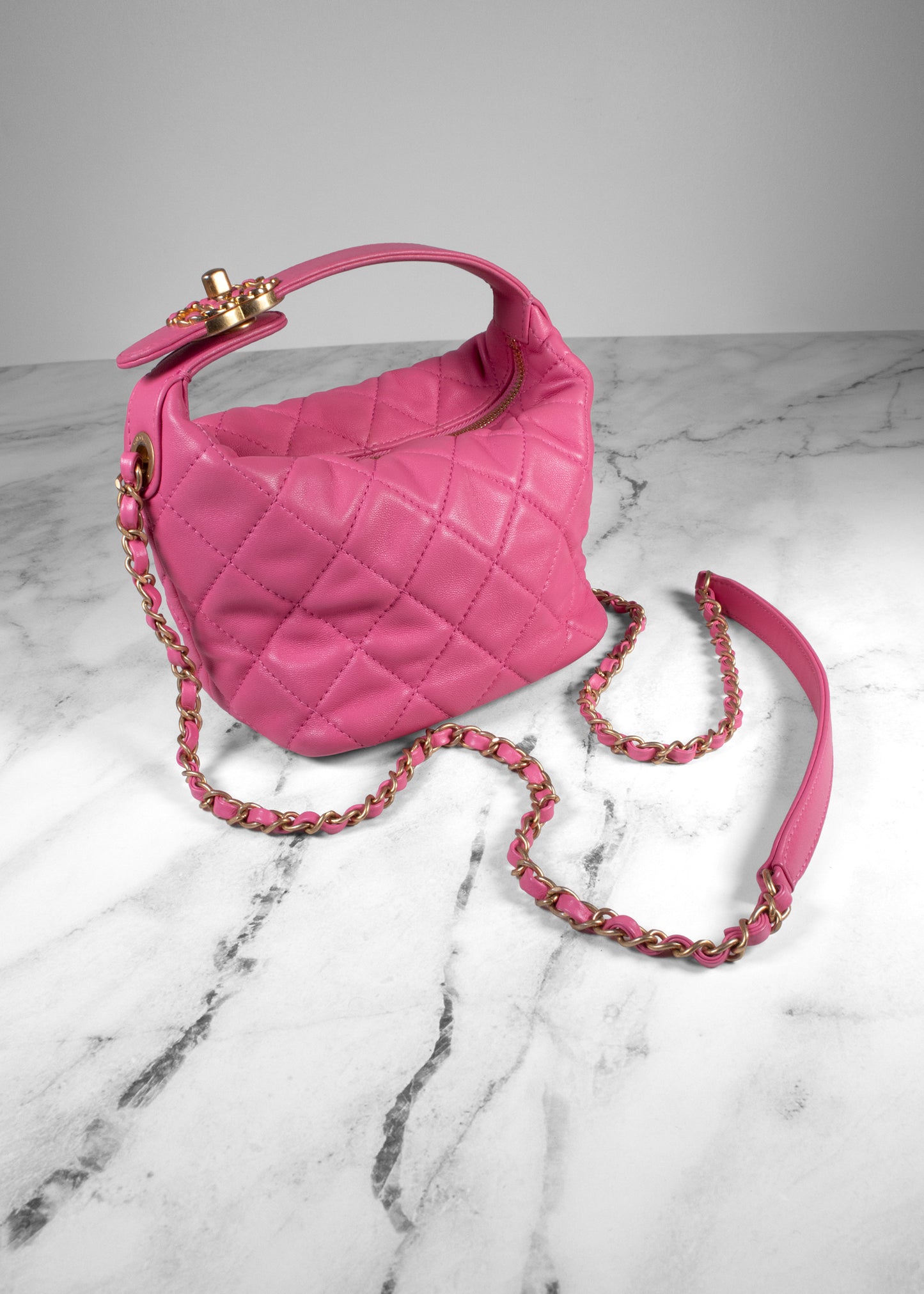 Chanel Pink Quilted Lambskin "Perfect Meeting" Small Hobo Bag