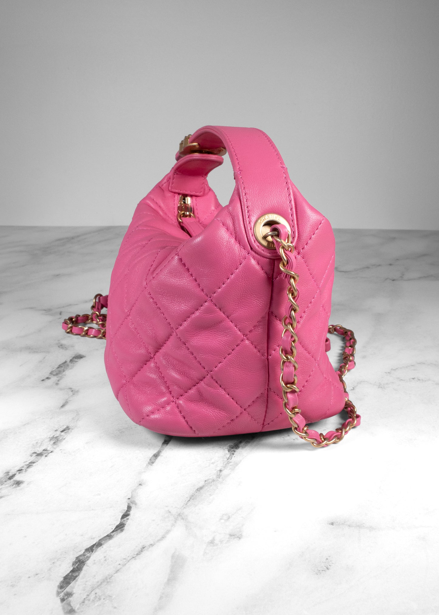 Chanel Pink Quilted Lambskin "Perfect Meeting" Small Hobo Bag