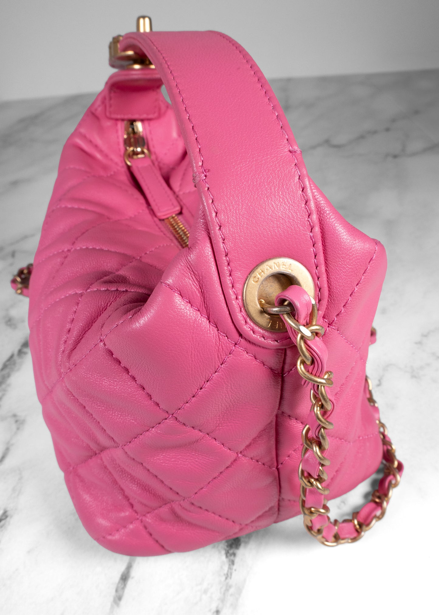 Chanel Pink Quilted Lambskin "Perfect Meeting" Small Hobo Bag