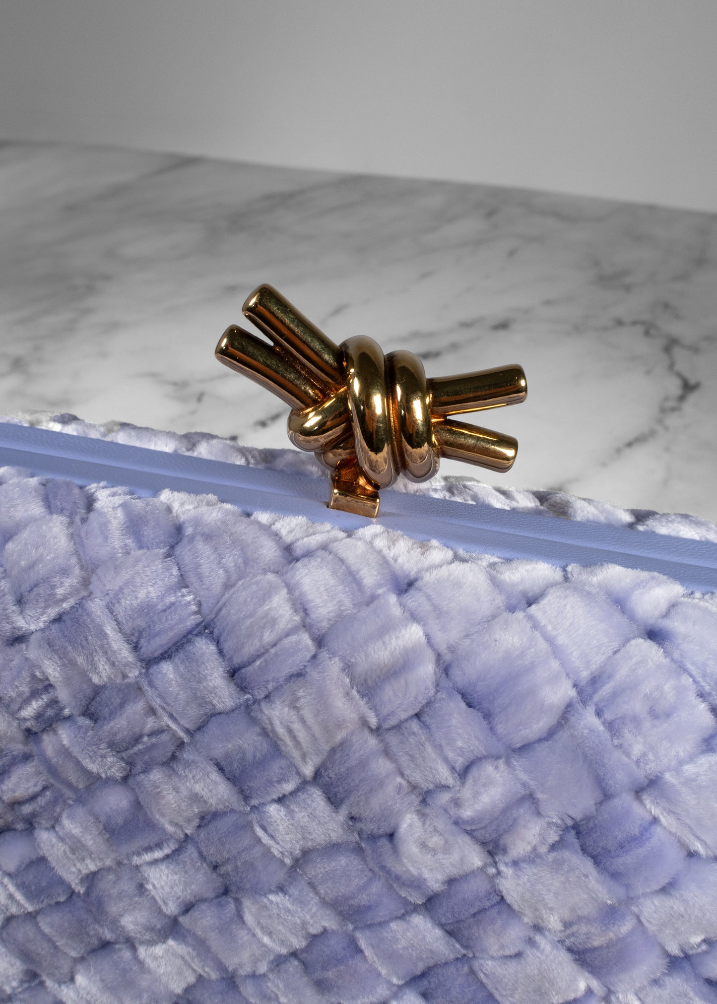 Bottega Veneta Lavender Chenille Intrecciato Knot Clutch