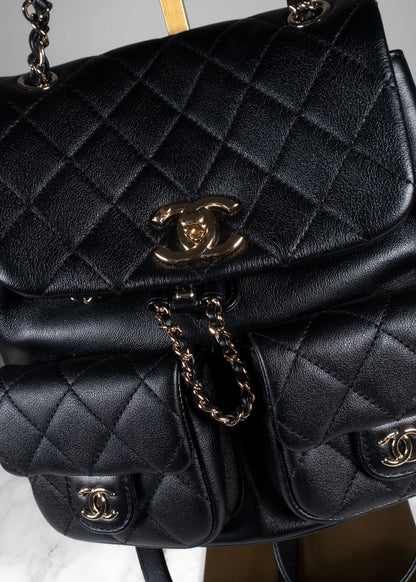 Chanel Black Grained Caviar Leather Duma Dual Pocket Backpack