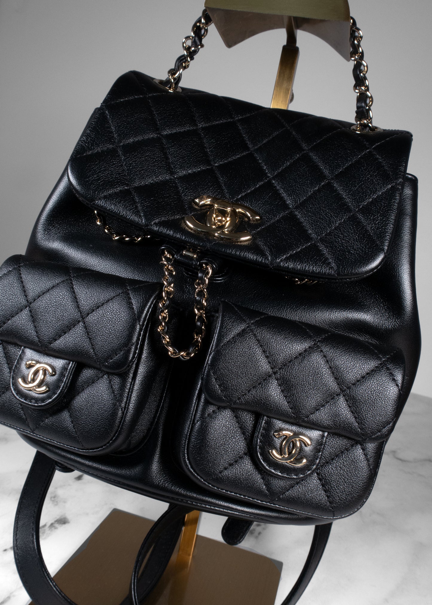 Chanel Black Grained Caviar Leather Duma Dual Pocket Backpack