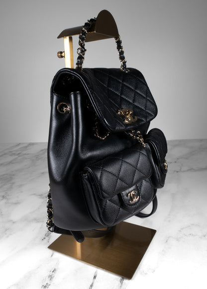 Chanel Black Grained Caviar Leather Duma Dual Pocket Backpack