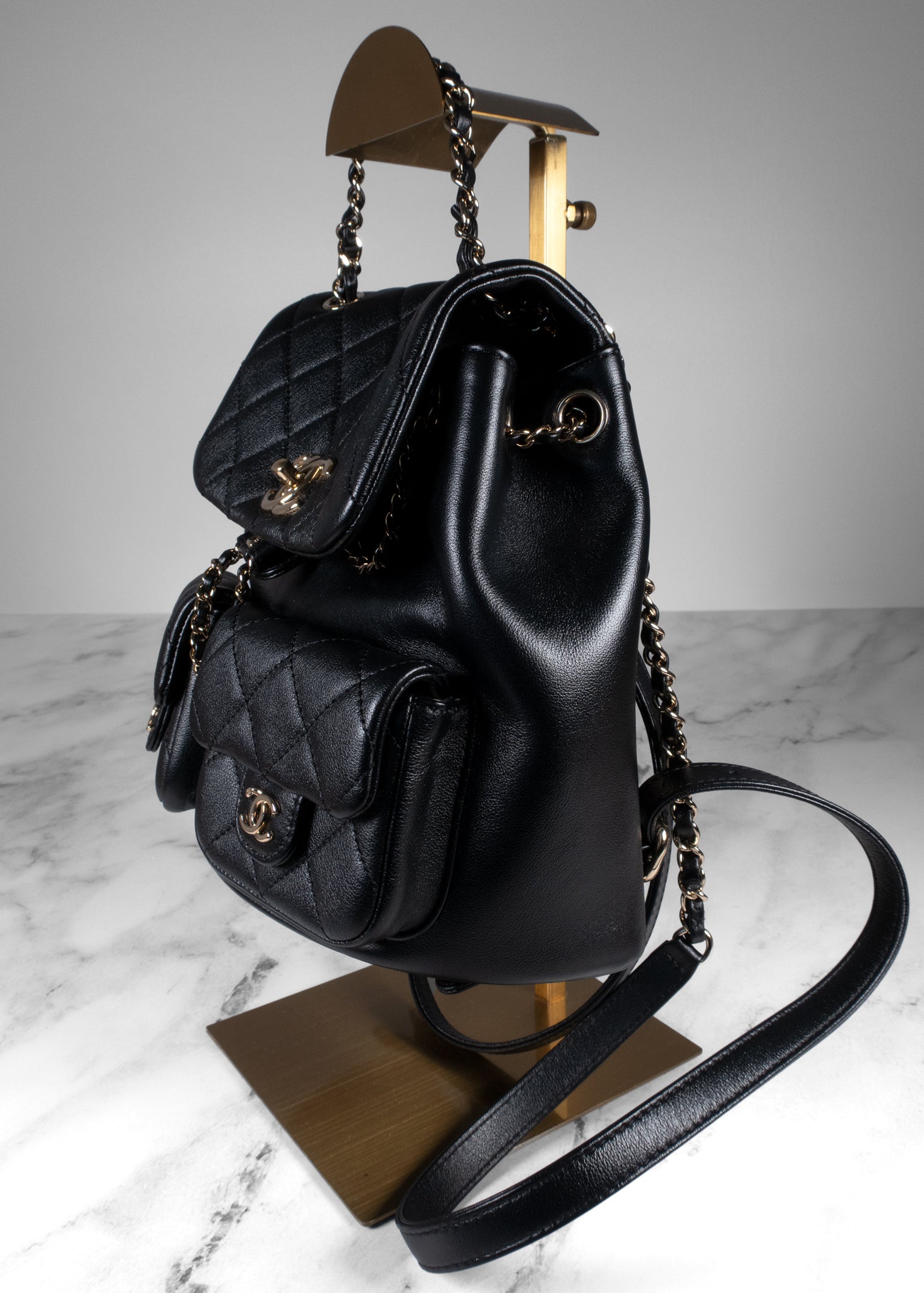 Chanel Black Grained Caviar Leather Duma Dual Pocket Backpack