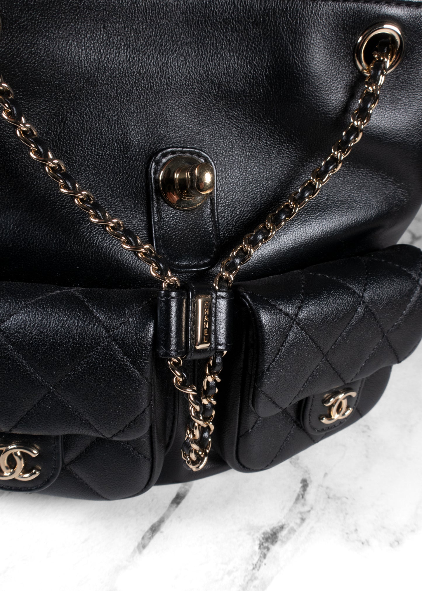 Chanel Black Grained Caviar Leather Duma Dual Pocket Backpack