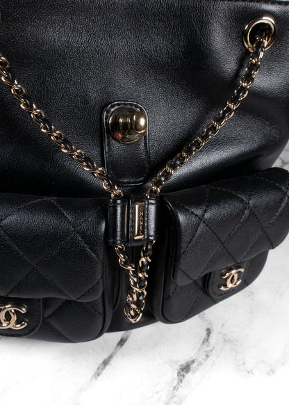 Chanel Black Grained Caviar Leather Duma Dual Pocket Backpack