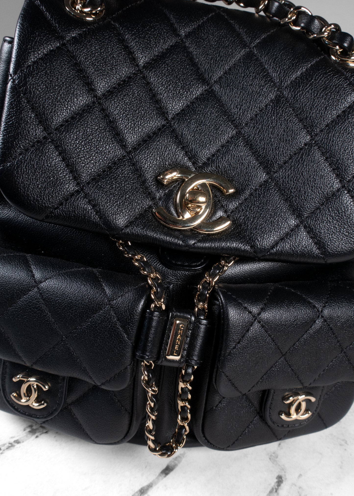 Chanel Black Grained Caviar Leather Duma Dual Pocket Backpack