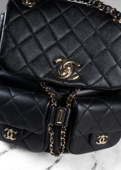 Chanel Black Grained Caviar Leather Duma Dual Pocket Backpack