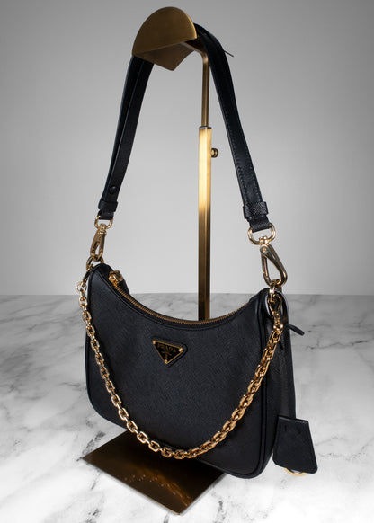Prada Black Saffiano Leather Re-Edition 2005 Shoulder Bag