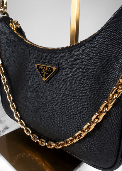 Prada Black Saffiano Leather Re-Edition 2005 Shoulder Bag