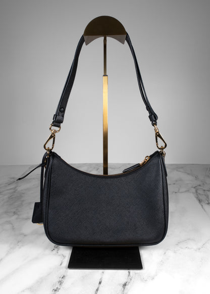 Prada Black Saffiano Leather Re-Edition 2005 Shoulder Bag
