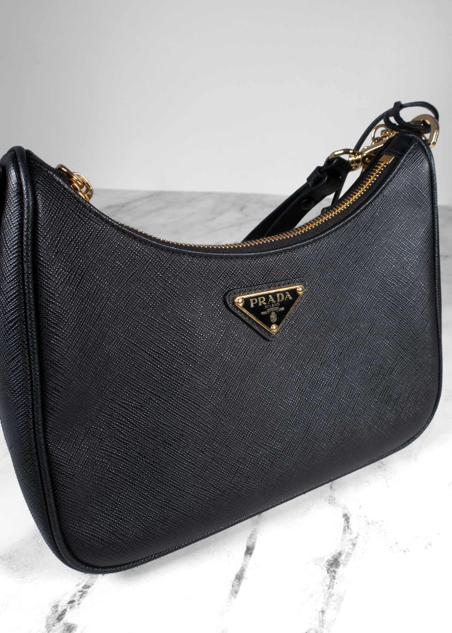 Prada Black Saffiano Leather Re-Edition 2005 Shoulder Bag