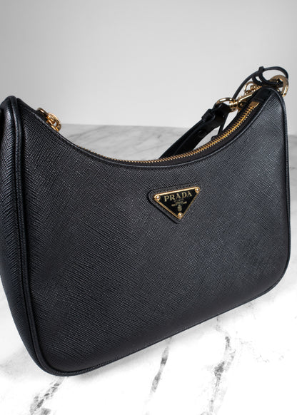 Prada Black Saffiano Leather Re-Edition 2005 Shoulder Bag
