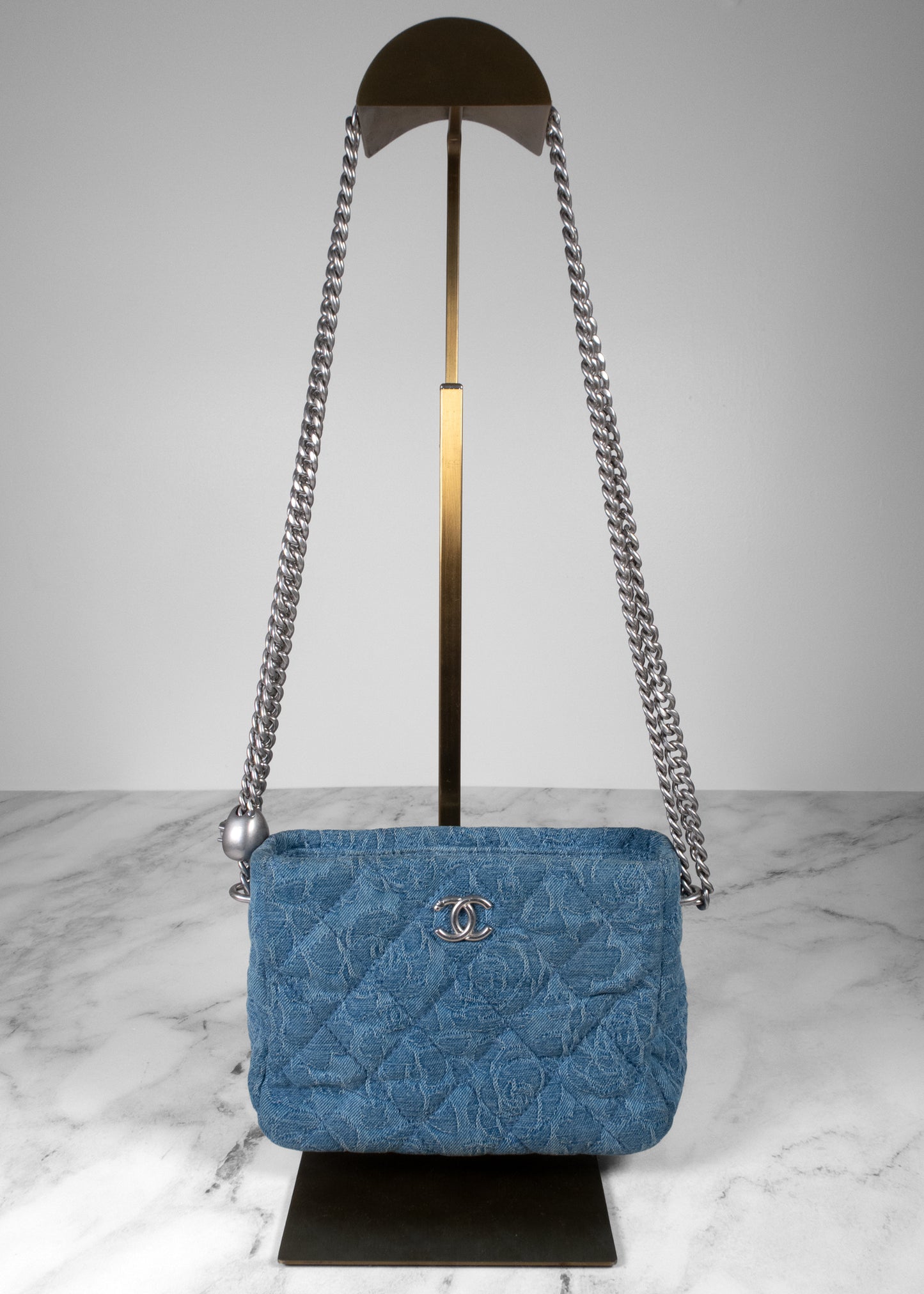 Chanel Camellia Quilted Denim Small Flap Bag Blue