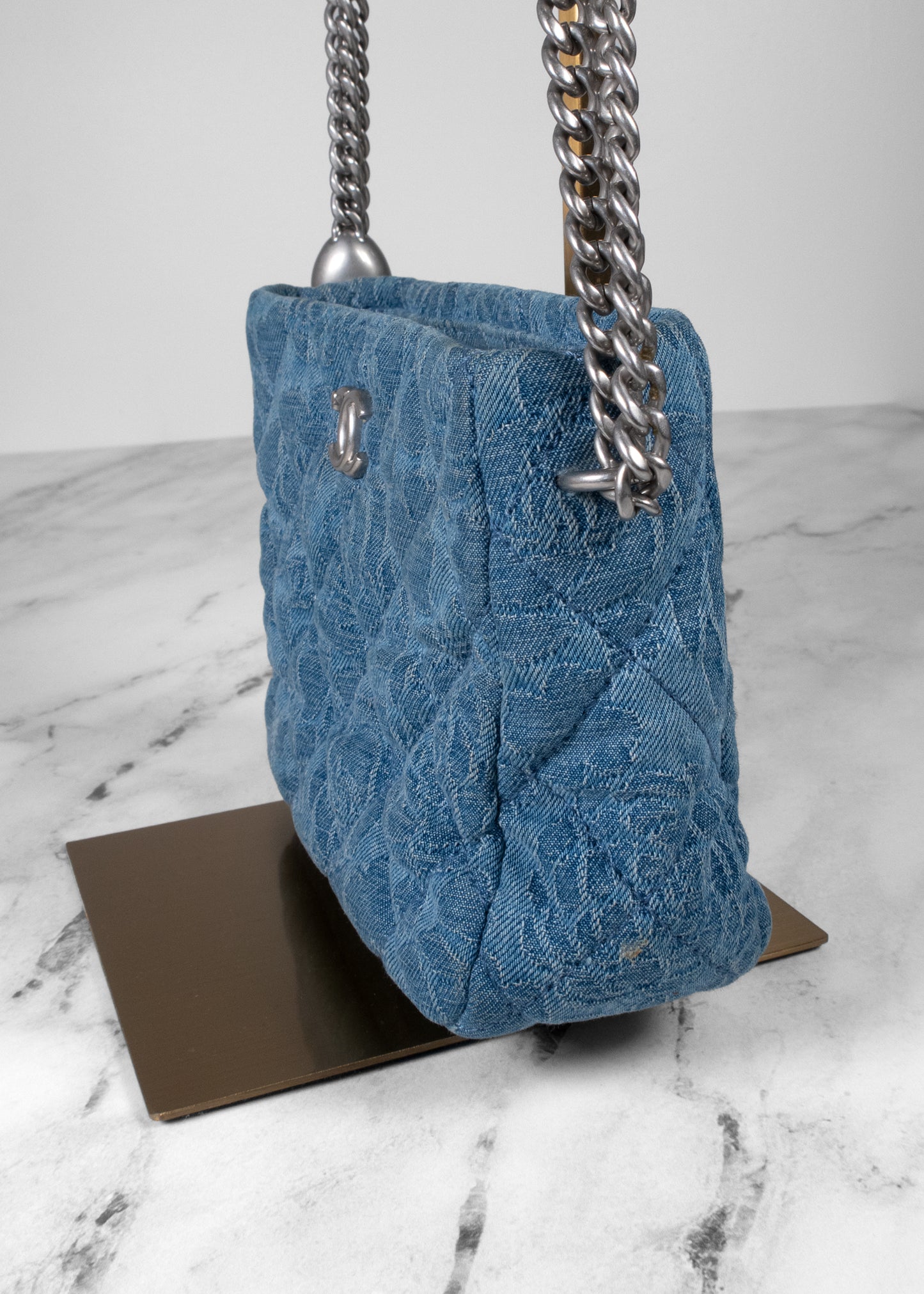 Chanel Camellia Quilted Denim Small Flap Bag Blue