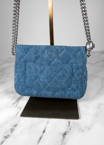 Chanel Camellia Quilted Denim Small Flap Bag Blue