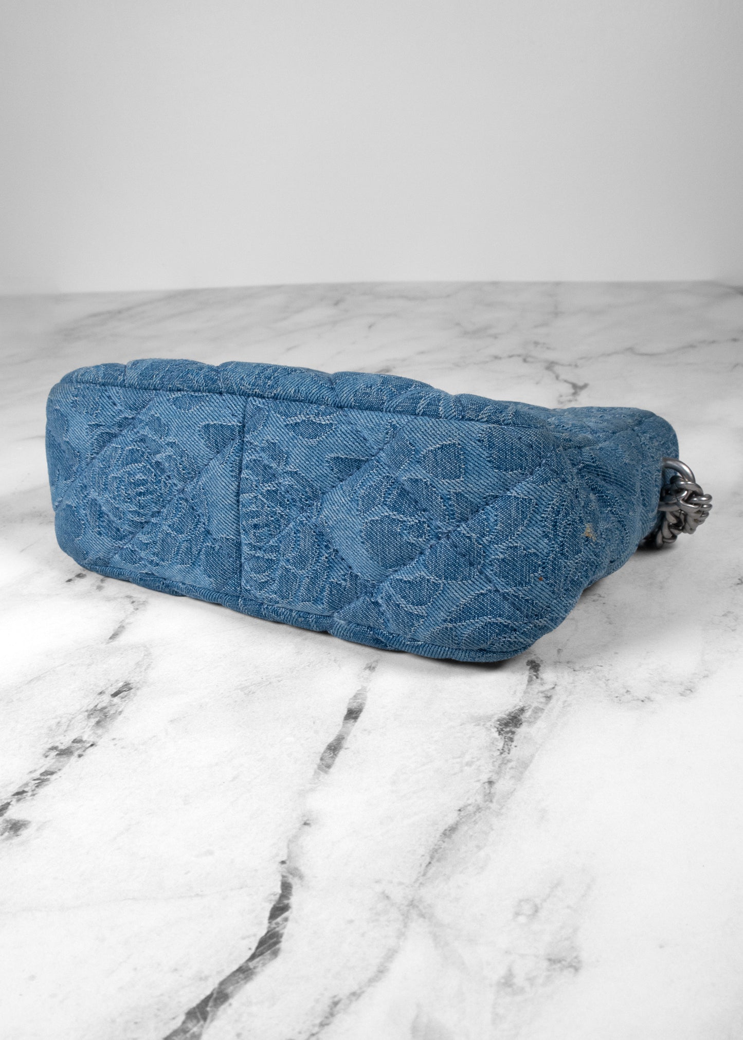 Chanel Camellia Quilted Denim Small Flap Bag Blue