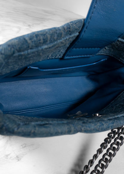Chanel Camellia Quilted Denim Small Flap Bag Blue