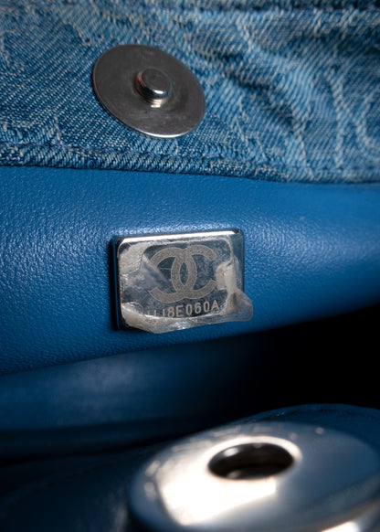 Chanel Camellia Quilted Denim Small Flap Bag Blue