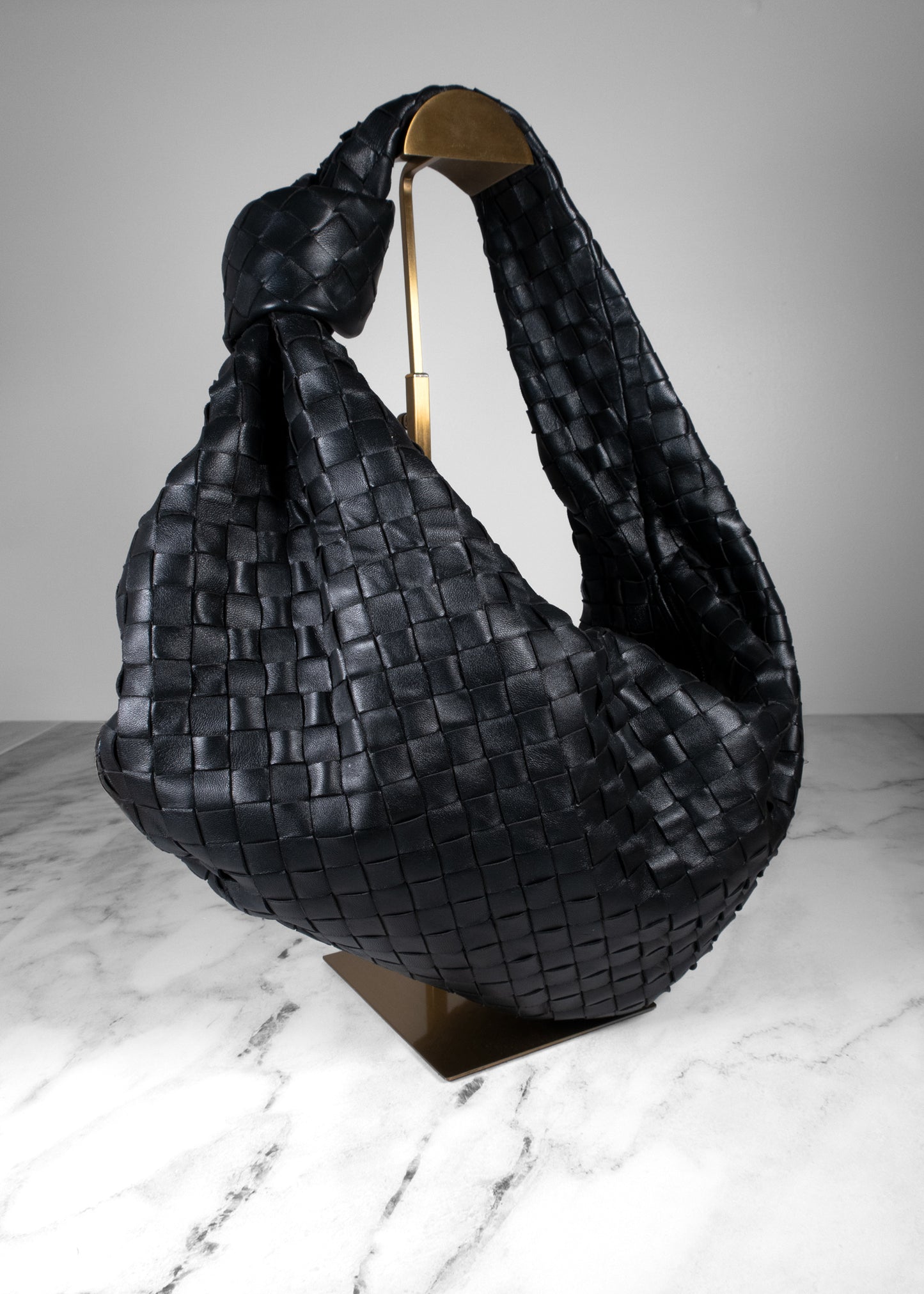 Bottega Veneta Intrecciato Leather Medium Jodie Bag Black