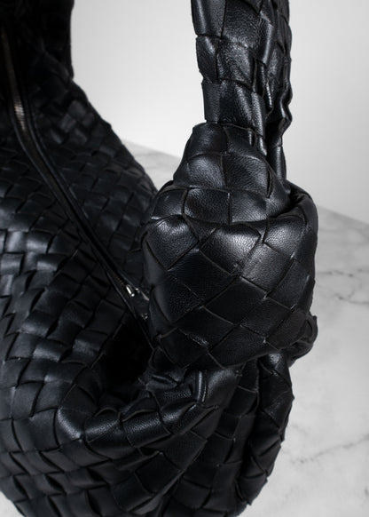 Bottega Veneta Intrecciato Leather Medium Jodie Bag Black