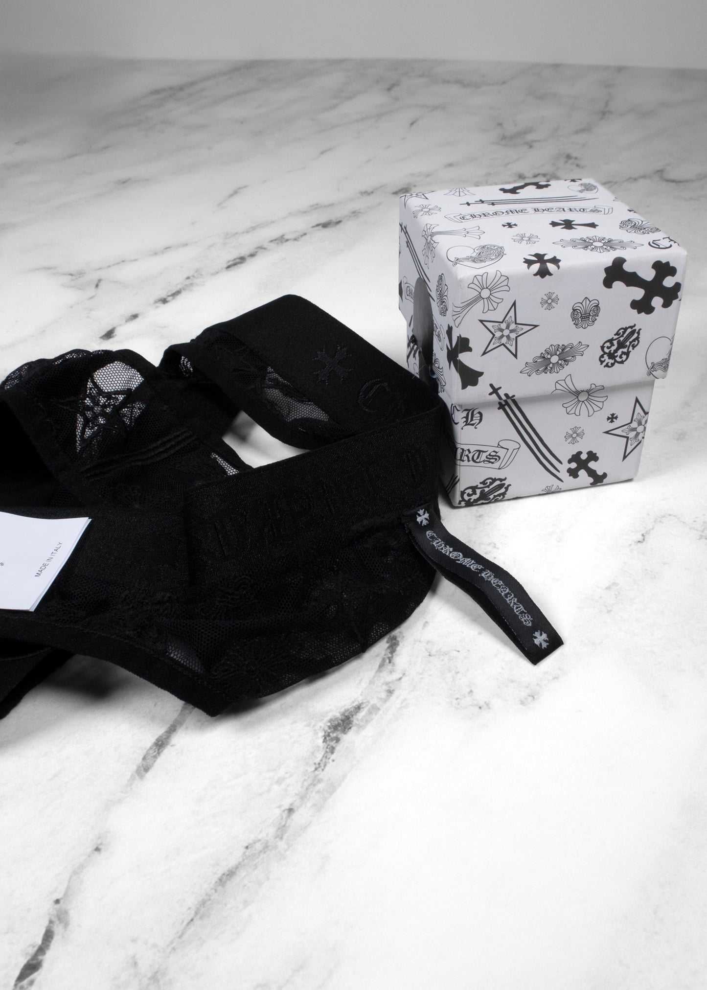 Chrome Hearts Lace Bralette and Thong Underwear Set Black