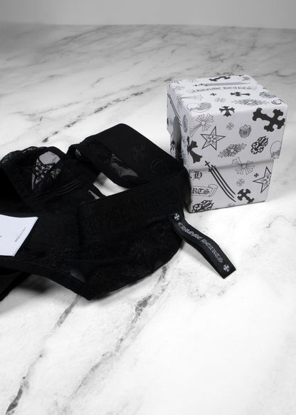 Chrome Hearts Lace Bralette and Thong Underwear Set Black