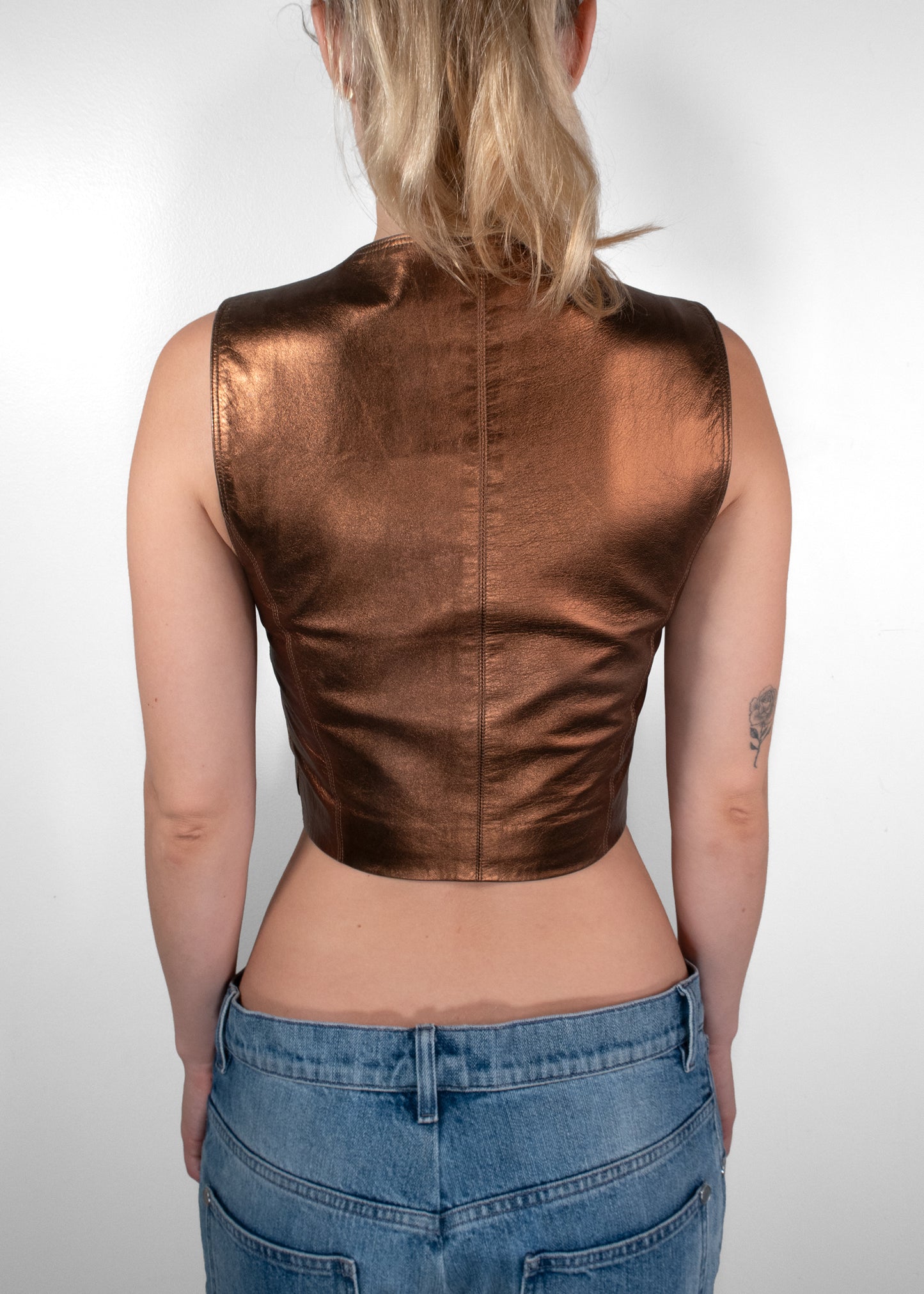 Chanel Vintage Fall 1994 Metallic Bronze Leather Cropped Vest