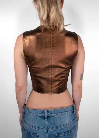 Chanel Vintage Fall 1994 Metallic Bronze Leather Cropped Vest