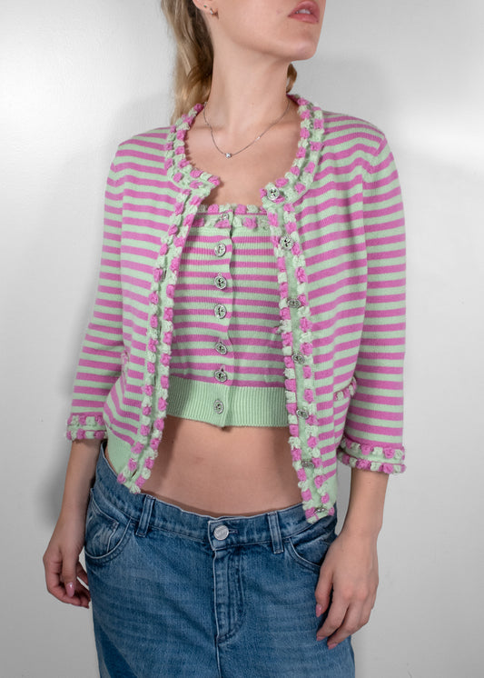 Chanel Vintage Spring 2004 Striped Knit Twinset (Cardigan & Tube Top)