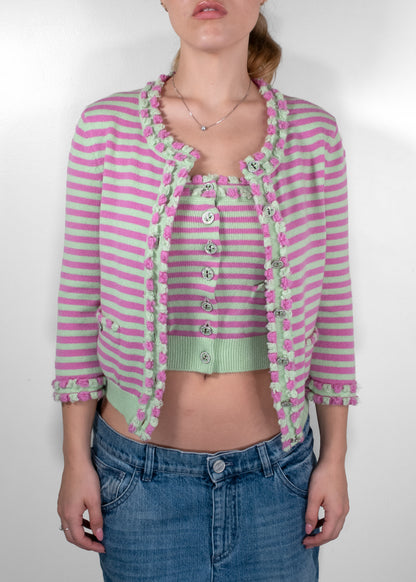 Chanel Vintage Spring 2004 Striped Knit Twinset (Cardigan & Tube Top)