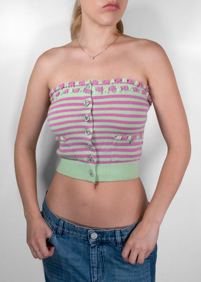 Chanel Vintage Spring 2004 Striped Knit Twinset (Cardigan & Tube Top)