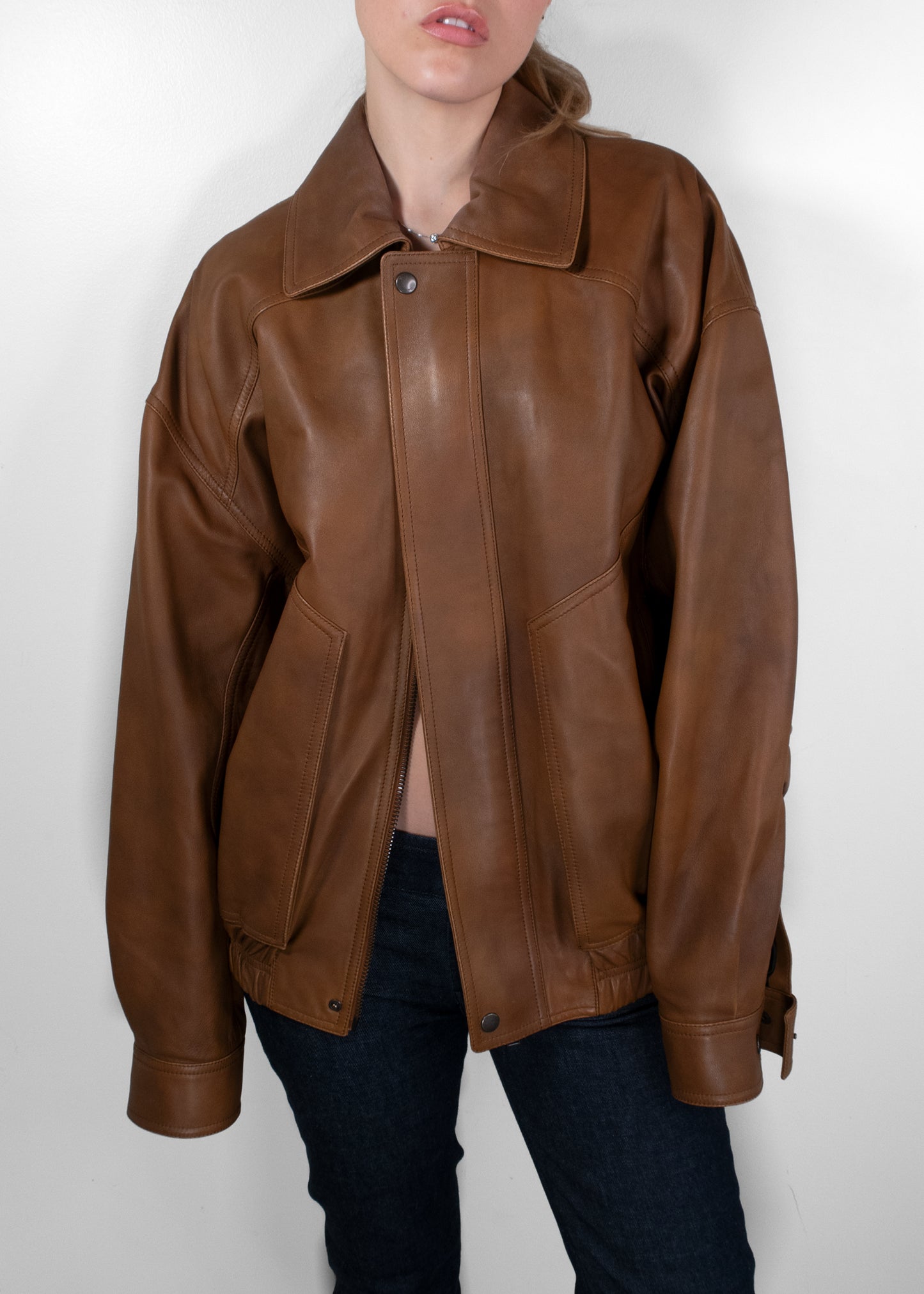 Saint Laurent Oversized Grained Leather Bomber Blouson Jacket