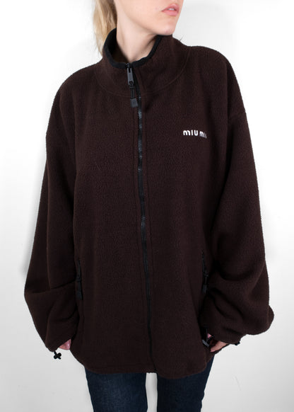 Miu Miu Ebony Brown Oversized Fleece Zipper Jacket