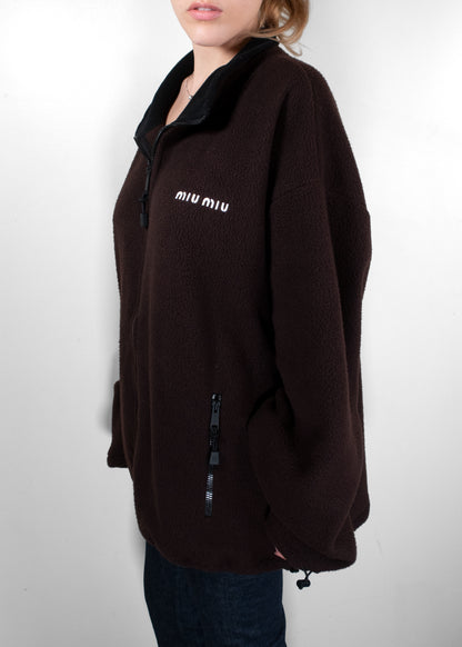 Miu Miu Ebony Brown Oversized Fleece Zipper Jacket