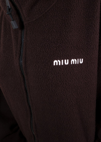 Miu Miu Ebony Brown Oversized Fleece Zipper Jacket