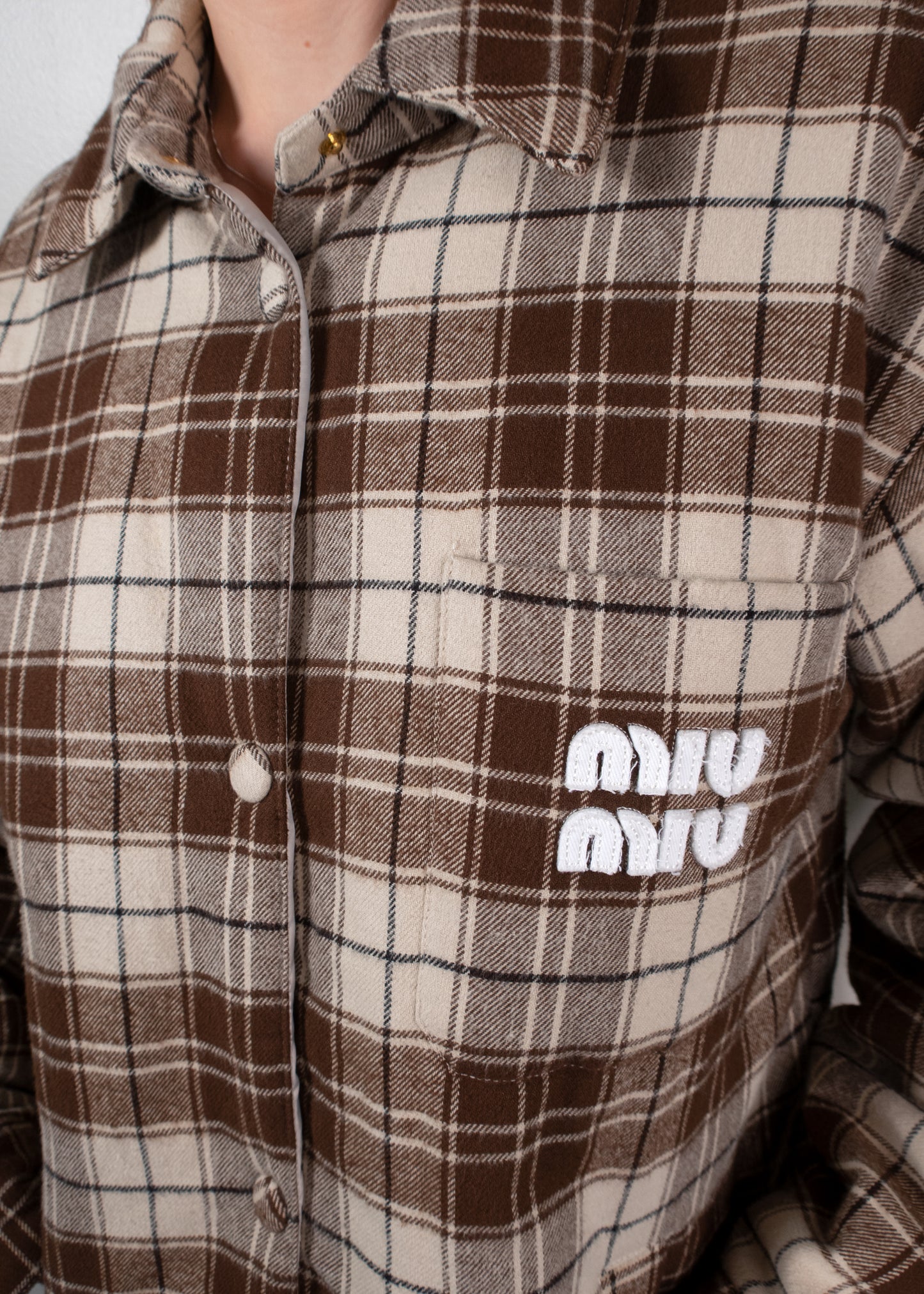 Miu Miu Brown Plaid Oversized Wool-Blend Overshirt Jacket