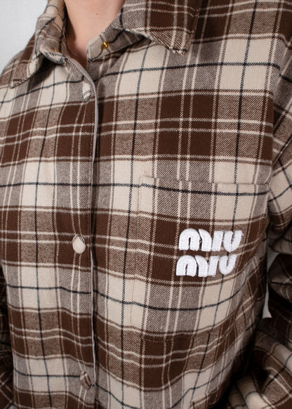 Miu Miu Brown Plaid Oversized Wool-Blend Overshirt Jacket