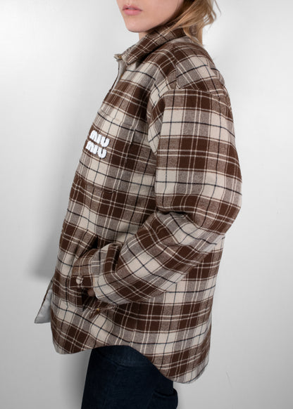 Miu Miu Brown Plaid Oversized Wool-Blend Overshirt Jacket