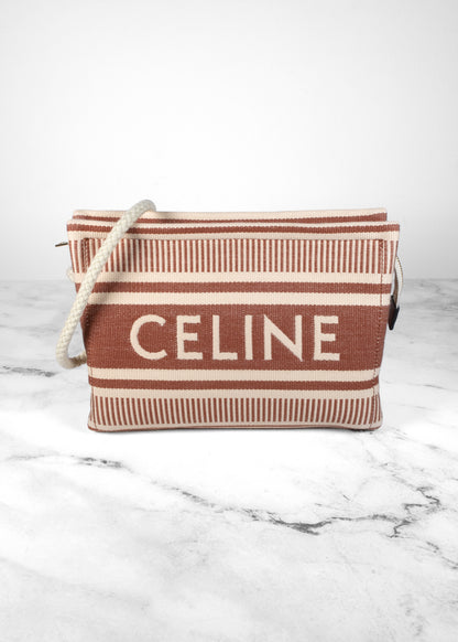 Celine Triomphe Stripe Zip Top Pouch Clutch