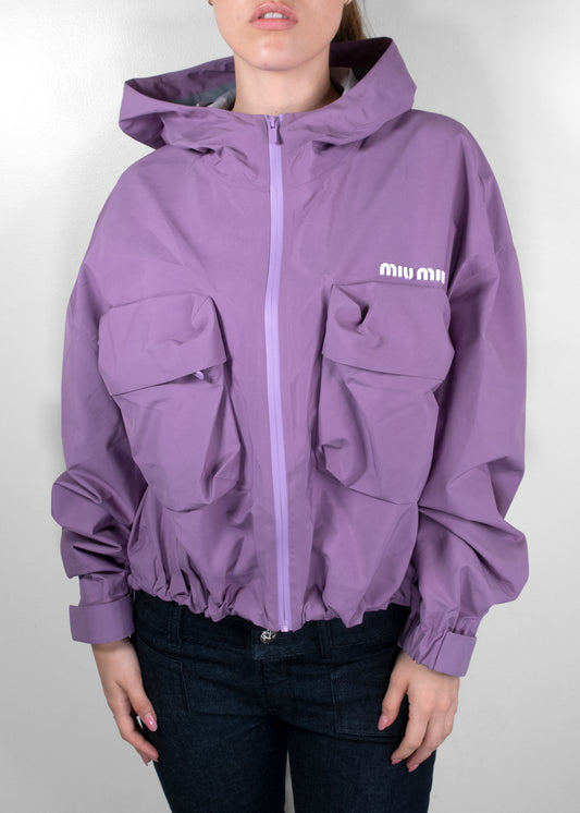 Miu Miu Lilac Tec Canvas Hooded Blouson Utility Jacket
