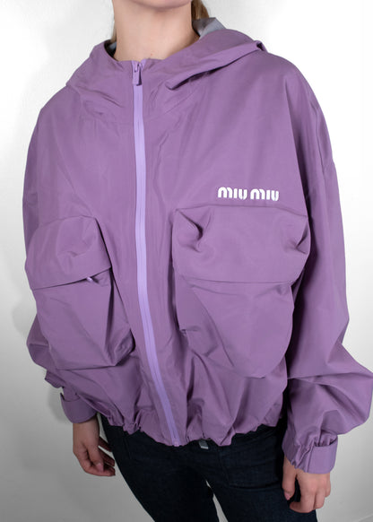 Miu Miu Lilac Tec Canvas Hooded Blouson Utility Jacket