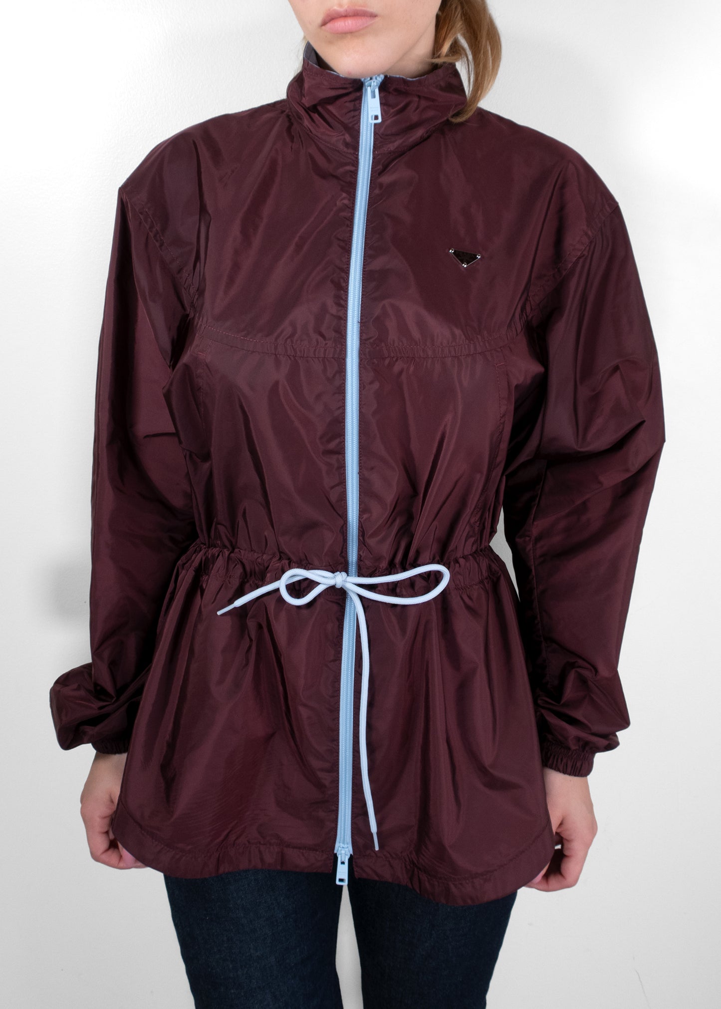Prada Garnet Red Re-Nylon Contrast-Zip Blouson Jacket